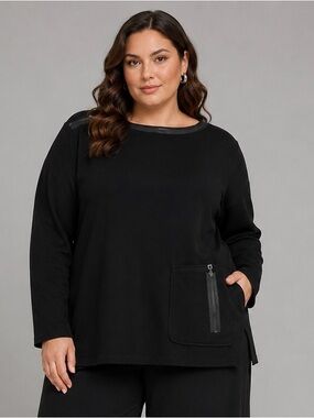 Sarah Pacini One Size Black Tunic Top Zip Pocket Made in Italy
